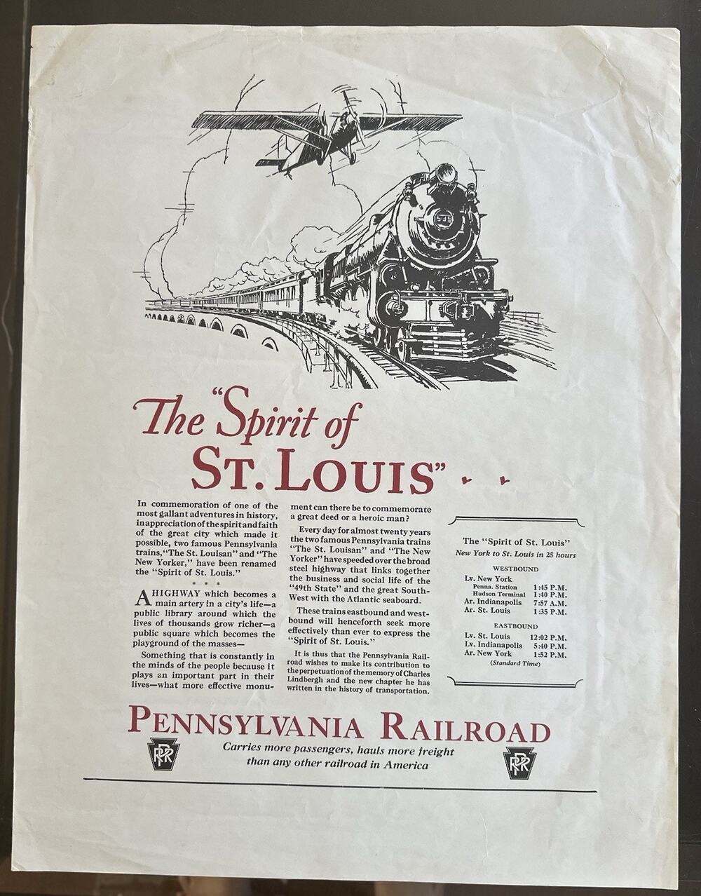 Pennsylvania Railroad Spirit of St Louis Train Vintage Poster 17.5x23 PRR